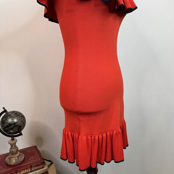 Rebecca Vallance Carpi Off Shoulder Ruffled Stretch Knit Mini Dress Size 0 Red - Picture 6 of 13